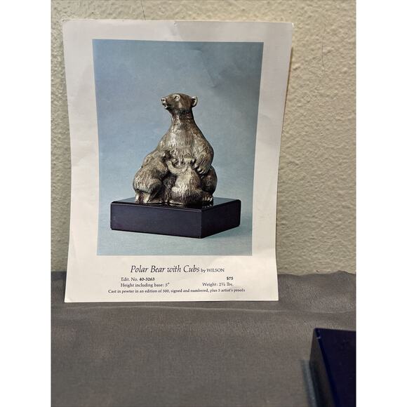 Polar Bear with Cubs Pewter Figure with Marble Base Henry Wilson - Picture 3 of 9